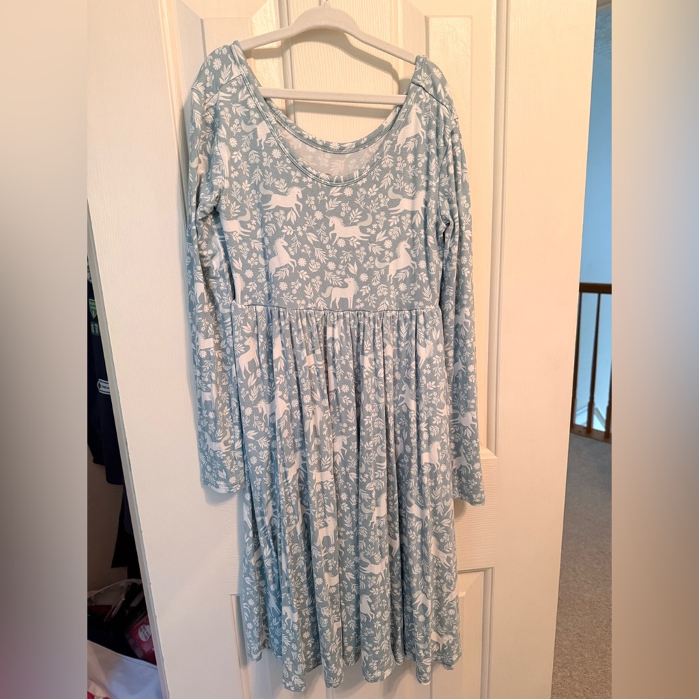 Little Sleepies Blue and White Long Sleeve Dress. Size 10.